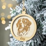 Ornement de Noël rond en bois avec nom, personnalisé, portrait de chien et de chat, décoration de l'arbre de Noël, cadeau pour les amoureux des animau