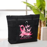 Personalized Pink Ribbon Butterfly Support Squad Large Tote Bag with Name Birthday Encouragement Gift for Breast Cancer Patient