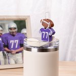 Personalized 3D Football Jersey Reusable Straw Topper Set with Number Charm Accessory for Stanley Tumbler Birthday Gift for Football Fans