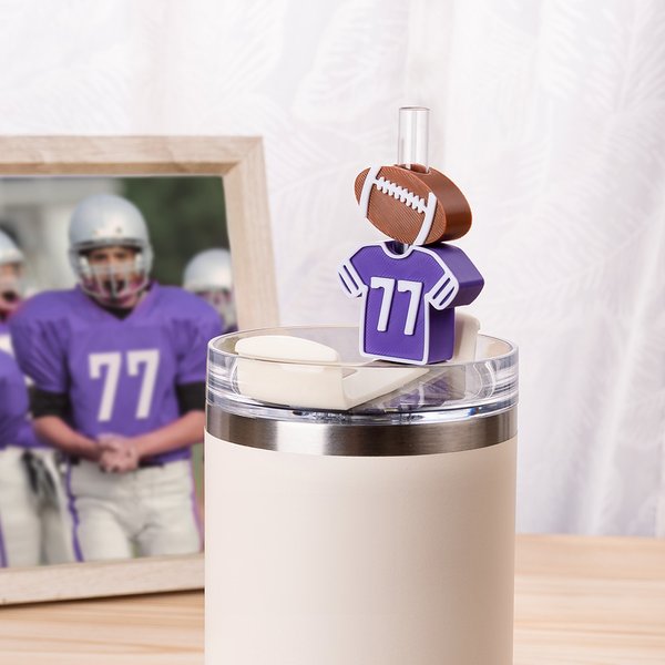Personalized 3D Football Jersey Reusable Straw Topper Set with Number Charm Accessory for Stanley Tumbler Birthday Gift for Football Fans