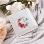 Personalized Birth Flower Wreath Ceramic Square Trinket Jewellery Dish with Name Birthday Christmas Gift for Women