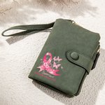 Personalized Pink Ribbon Butterfly Support Squad Leather Folded Wristlet Wallet with Name Birthday Encouragement Gift for Breast Cancer Patient
