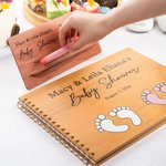 Personalized Wooden Baby Shower Guest book with Name Date Footprint Baby Shower Gift for Newborn Parent