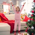 Personalisierte Weihnachten gestreift weichen Pyjama Set mit gestickten Namen Weihnachten Party Geschenk für Jungen Mädchen