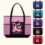 Personalized Pink Ribbon Butterfly Support Squad Large Tote Bag with Name Birthday Encouragement Gift for Breast Cancer Patient