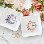 Personalized Birth Flower Wreath Ceramic Square Trinket Jewellery Dish with Name Birthday Christmas Gift for Women