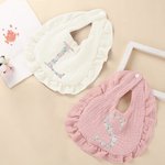 Personalized Floral Letter 100% Cotton Adjustable Muslin Ruffle Baby Bib for Drooling and Teething Birthday Baby Shower Gift for Newborn
