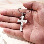Collier Croix Personnalisée avec Texte Gravé Bijoux Religieux Baptême Cadeau de Noël pour Homme