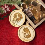 Ornement de Noël rond en bois avec nom, personnalisé, portrait de chien et de chat, décoration de l'arbre de Noël, cadeau pour les amoureux des animau