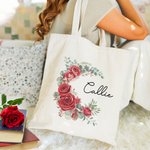 Borsa Tote in tela personalizzata con corona di fiori di nascita e nome Regalo di compleanno per la festa della mamma per le donne