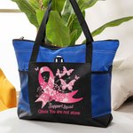 Personalized Pink Ribbon Butterfly Support Squad Large Tote Bag with Name Birthday Encouragement Gift for Breast Cancer Patient