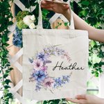 Borsa Tote in tela personalizzata con corona di fiori di nascita e nome Regalo di compleanno per la festa della mamma per le donne