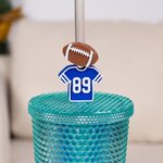 Personalized 3D Football Jersey Reusable Straw Topper Set with Number Charm Accessory for Stanley Tumbler Birthday Gift for Football Fans