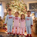 Personalisierte Weihnachten gestreift weichen Pyjama Set mit gestickten Namen Weihnachten Party Geschenk für Jungen Mädchen