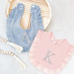 Personalized Floral Letter 100% Cotton Adjustable Muslin Ruffle Baby Bib for Drooling and Teething Birthday Baby Shower Gift for Newborn