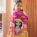 Gorro de Navidad personalizado Personaje de dibujos animados Gradiente Suave manta con nombre Decoración del hogar Regalo de Navidad para niños Famili