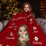 Couverture Douce Personnalisée avec Bouquet de Fleurs de Naissance et 1 à 8 Noms Cadeau d'Anniversaire et de Noël pour Maman Grand-Mère