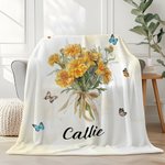 Personnalisé Aquarelle Fleur de naissance Bouquet Papillon Douce Couverture avec Nom Décoration Maison Anniversaire Famille Cadeau pour les Femmes