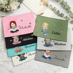 Personalizzato Multicolore Cartoon Character Birth Flower Bouquet Canvas Makeup Bag con nome Accessori da viaggio Regalo di compleanno per donne ragaz