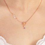Personalized Vintage Birth Flower Birthstone Necklace with Sideways Name Dainty Jewelry Anniversary Birthday Gift for Women