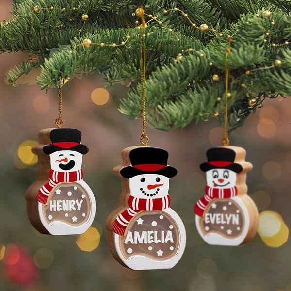 Snowman Christmas Ornaments Custom Night Light with Kid's Name, Xmas Ornaments for Family