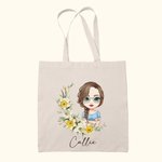 Personalizada Nacimiento Flor Corona Caricatura Personaje Lienzo Bolsa con Nombre Viaje Esenciales Cumpleaños Regalo para Mujer Niña