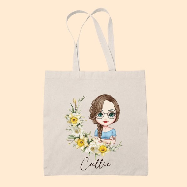 Personalizada Nacimiento Flor Corona Caricatura Personaje Lienzo Bolsa con Nombre Viaje Esenciales Cumpleaños Regalo para Mujer Niña