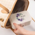 Personalized Birth Flower Wreath 2 Layer Portable Leather Travel Snap Jewelry Case with Name Birthday Anniversary Gift for Women