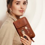Personalized Cartoon Character Birth Flower Leather Phone Wallet Crossbody Bag with Name Multi-compartment Birthday Holiday Gift for Family Friends