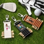 Tee Your Game Tie Your Heart - Personalized Cartoon Character PU Leather Golf Tee Holder and 5 Pcs Bamboo Tees