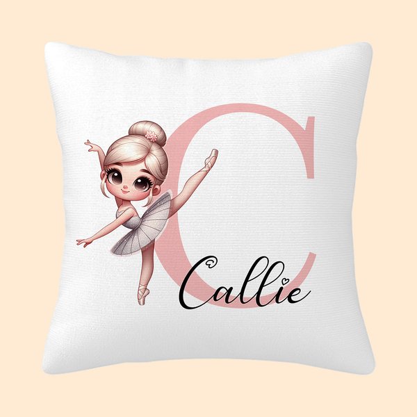 Gepersonaliseerd Betoverend Cartoon Ballet Meisje Zacht Kussenovertrek met Initiaal en Naam Home Decor Verjaardag Housewarming Gift voor Ballerina Dan