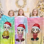 Gorro de Navidad personalizado Personaje de dibujos animados Gradiente Suave manta con nombre Decoración del hogar Regalo de Navidad para niños Famili
