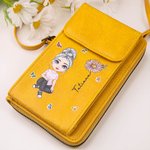 Personalized Cartoon Character Birth Flower Leather Phone Wallet Crossbody Bag with Name Multi-compartment Birthday Holiday Gift for Family Friends