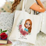Personalizada Nacimiento Flor Corona Caricatura Personaje Lienzo Bolsa con Nombre Viaje Esenciales Cumpleaños Regalo para Mujer Niña