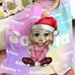 Gorro de Navidad personalizado Personaje de dibujos animados Gradiente Suave manta con nombre Decoración del hogar Regalo de Navidad para niños Famili