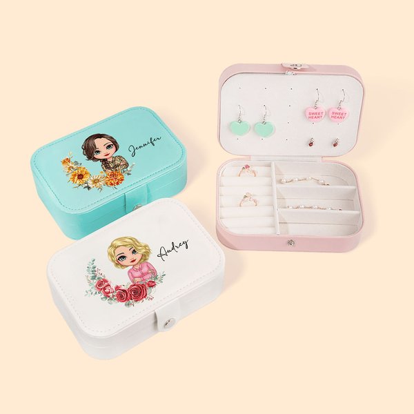 Personalizzato portatile nascita corona di fiori personaggio dei cartoni animati due strati portagioie con nome viaggio regalo di compleanno essenziale per donne ragazze