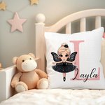 Gepersonaliseerd Betoverend Cartoon Ballet Meisje Zacht Kussenovertrek met Initiaal en Naam Home Decor Verjaardag Housewarming Gift voor Ballerina Dan