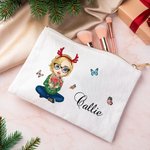 Personalizzato Multicolore Cartoon Character Birth Flower Bouquet Canvas Makeup Bag con nome Accessori da viaggio Regalo di compleanno per donne ragaz