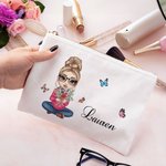 Personalizzato Multicolore Cartoon Character Birth Flower Bouquet Canvas Makeup Bag con nome Accessori da viaggio Regalo di compleanno per donne ragaz