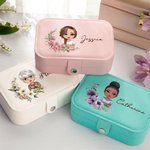 Boîte à bijoux portable personnalisée à deux niveaux avec nom Cadeau d'anniversaire essentiel pour les femmes et les filles