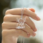 Personalized Hollow Highland Cow Heart Birthstone Necklace with Name Dainty Jewelry Birthday Anniversary Gift for Women Highland Cow Lovers
