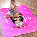 Gorro de Navidad personalizado Personaje de dibujos animados Gradiente Suave manta con nombre Decoración del hogar Regalo de Navidad para niños Famili