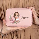 Boîte à bijoux portable personnalisée à deux niveaux avec nom Cadeau d'anniversaire essentiel pour les femmes et les filles