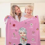 Couverture Douce Personnalisée avec Bouquet de Fleurs de Naissance et 1 à 8 Noms Cadeau d'Anniversaire et de Noël pour Maman Grand-Mère