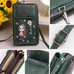 Personalized Cartoon Character Birth Flower Leather Phone Wallet Crossbody Bag with Name Multi-compartment Birthday Holiday Gift for Family Friends