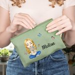 Personalizzato Multicolore Cartoon Character Birth Flower Bouquet Canvas Makeup Bag con nome Accessori da viaggio Regalo di compleanno per donne ragaz