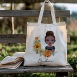 Personalizada Nacimiento Flor Corona Caricatura Personaje Lienzo Bolsa con Nombre Viaje Esenciales Cumpleaños Regalo para Mujer Niña