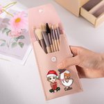 Sac à brosses en cuir avec nom 8 brosses à maquillage Cadeau de Noël pour la famille et les amis