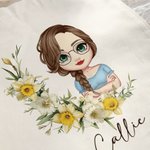 Personalizada Nacimiento Flor Corona Caricatura Personaje Lienzo Bolsa con Nombre Viaje Esenciales Cumpleaños Regalo para Mujer Niña