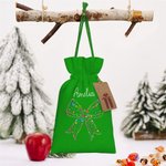 Personalised Coloured Lights Coquette Bow Name Drawstring Gift Bag with Kraft Paper Tag Merry Christmas Party Favors for Kids Family